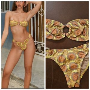 Nwot Bananhot Beverly Boho Paisley Bandeau Bikini set Sunshine s